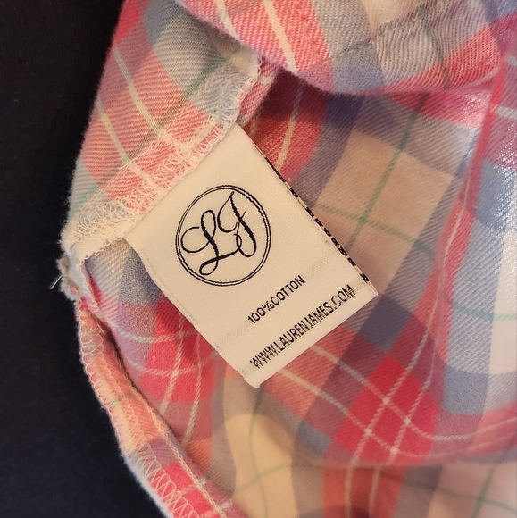 Lauren James Medium Pink Blue Cotton Flannel Button Down - Picture 7 of 8